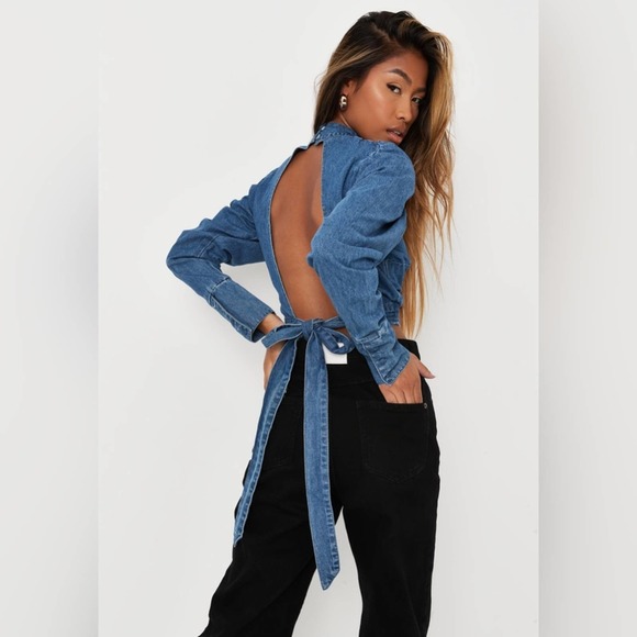 Missguided Tops - NWT Missguided Victorian Tie Back Top Denim Blue Muttonchop